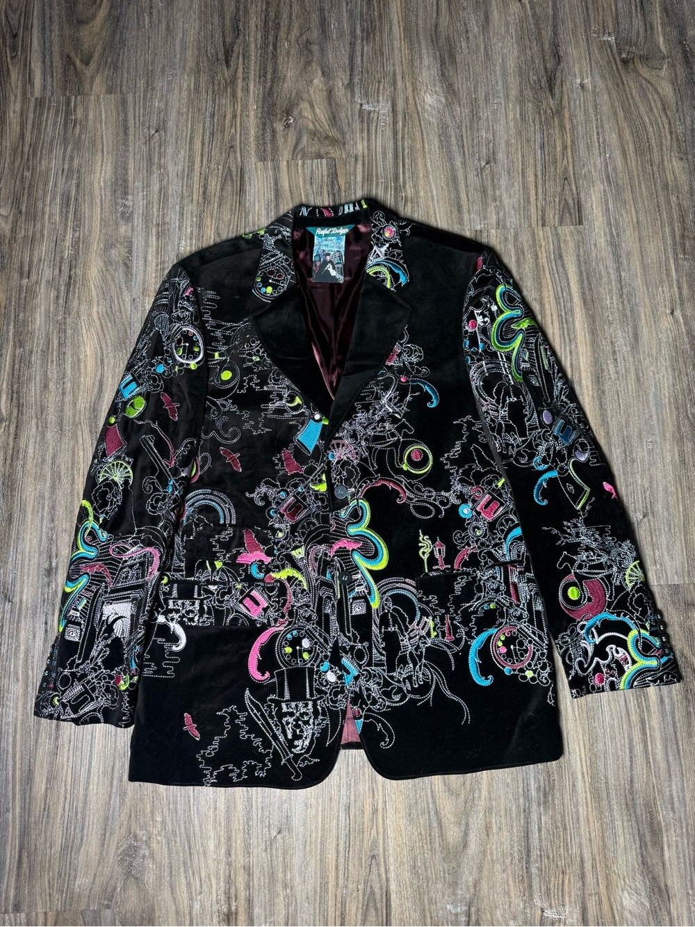 Rafael Daugey Baron Diablo Velvet Embroidered Blazer Jacket Black Designer